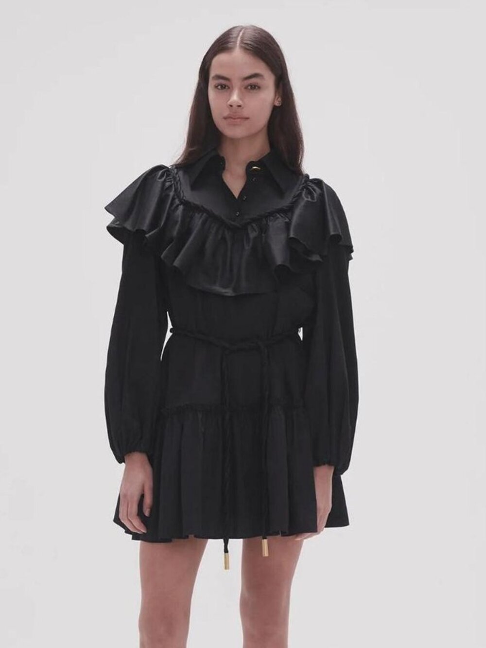 Aje Dahlia Flounce Long Sleeve Mini Dress
